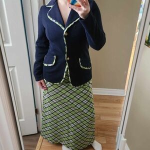 Navy and acid green vintage suit